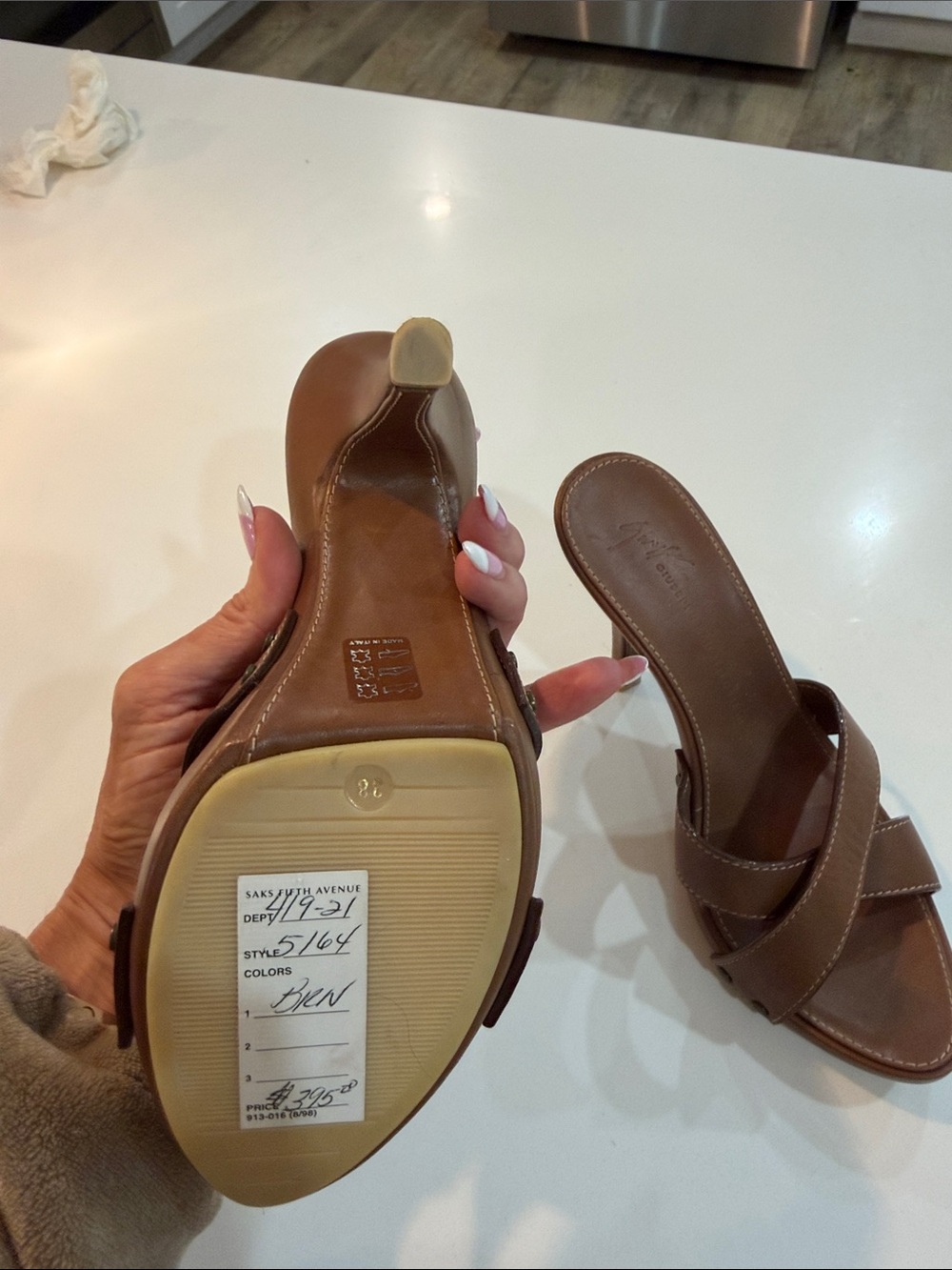 Giuseppe Zanotti Brown Leather Crisscross High Heel Slide - Picture 5 of 15
